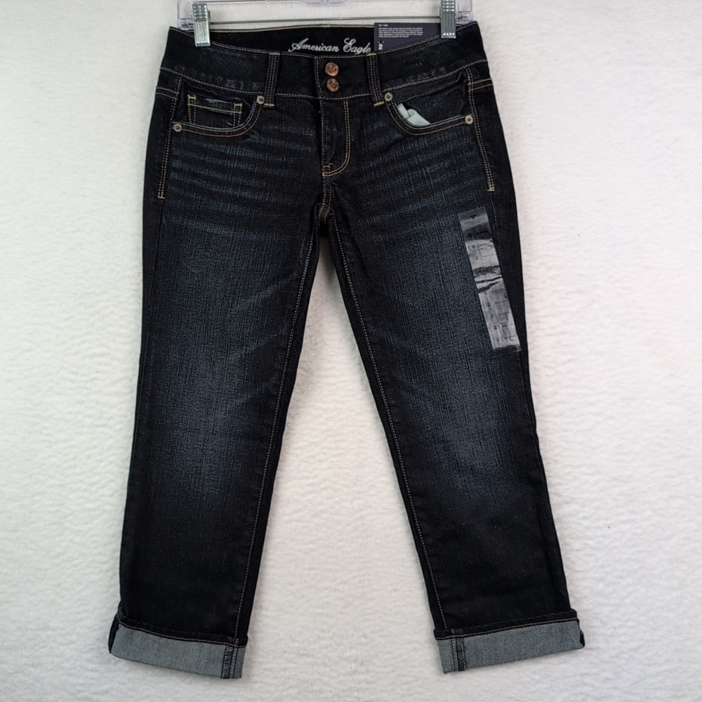 NWT American Eagle Artist Crop Blue Jeans Womens Sz 2 Low Rise Stretch
